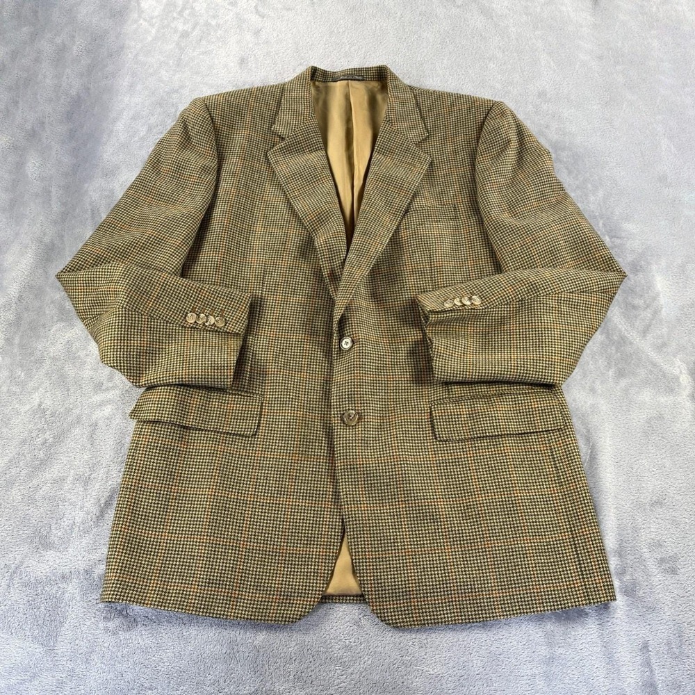 Vintage 90s Blazer 56L Brown Wool Houndstooth Sport Coat Old Money Grandadcore